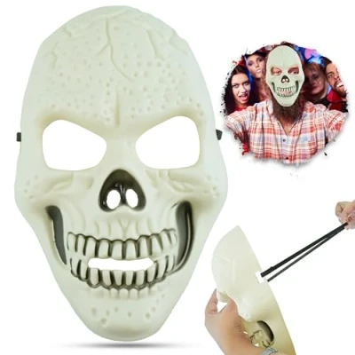 Image of HOVUK Halloween Masks Adults 21cm, White Skeleton Mask, Scary Mask for Party Costume Face Carnival Cosplay Props, Skull Latex