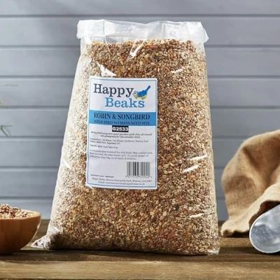 Image of Happy Beaks Robin &amp; Songbird Wild Bird Food No Mess Seed Mix (5kg) High Energy Premium Feed For Birds