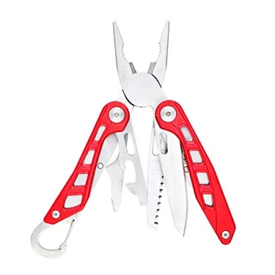 Image of Amazon Basics 8 in 1 Stainless Steel Multitool Safety Lock with Nylon Sheath, Red