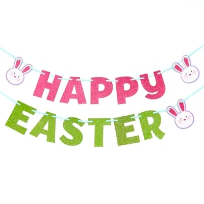Image of Amscan 210291 Happy Easter Glitter Letter Ribbon Banner Party Hanging Decoration 3.65m