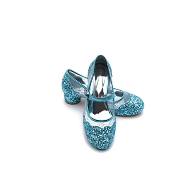 Image of Elsa &amp; ANNA Snow Queen Princess Shoes 3cm Heeled Dress Up Fancy for Parties Birthdays, Cosplay Kids High Heels​​ (SH22040506) (10 UK Child, Blue)