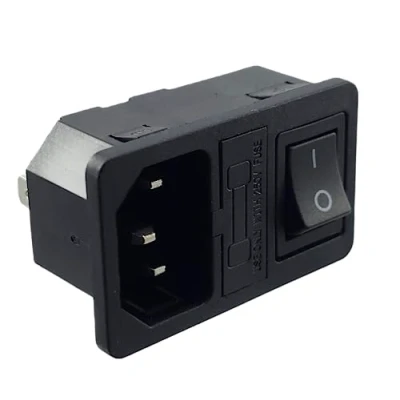 Image of IEC Connector C 14 Electric Socket with Black Switch and Fuse 10A/250V