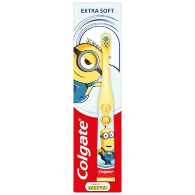 Image of Colgate Minions Kids Toothbrush, Battery Powered Toothbrush for with Extra Soft Bristles, Yellow Ages 3 and Up, Includes 1 AA Battery, Pack