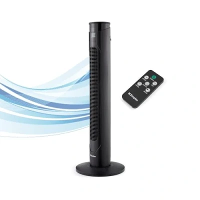 Image of Dimplex DXACF Tower Fan, Silent Cooling with Remote, 3 Speeds, 4 Modes, LED Display, 65 Oscillation, Room Temp Sleep Timer, Quiet Bladeless Fan for Bedroom, Office Anthracite