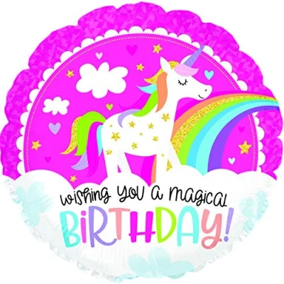 Image of CTI 1 foil balloon Happy Birthday unicorn rainbow pink 45 cm unfilled suitable for gas