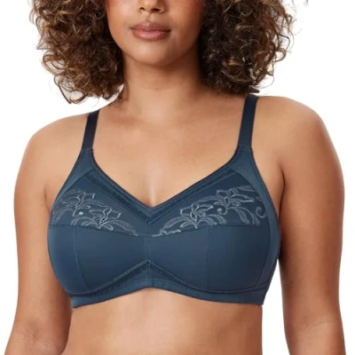 Image of Delimira Women&#039;s Wireless Bras Cotton Mastectomy with Pockets Post Surgery Full Cup Comfort Plus Size Everyday Bra Sargasso 38C
