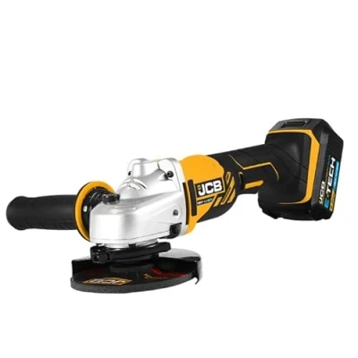 Image of JCB 18V 115mm 4 1/2&quot; Cordless Angle Grinder with 2 x 3.0Ah Li ion Batteries &amp; 2.4A Fast Charger, M14 Thread 3 Position Anti Vibration Side Handle Year Warranty