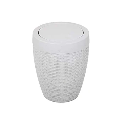 Image of Addis 518367 Faux Rattan Round Swing Lid Bathroom Bin, Light Grey, 5 Litre