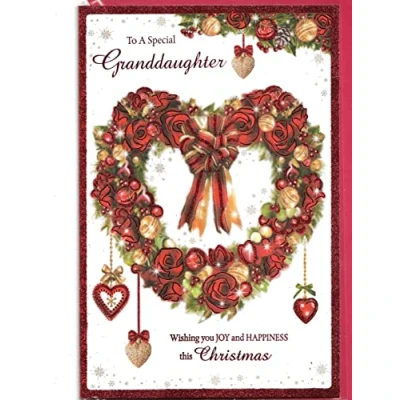 Image of Christmas Sentiments Card For Granddaughter 23 x 15 Cm (9 6 inches) To A Special Heart Wreath