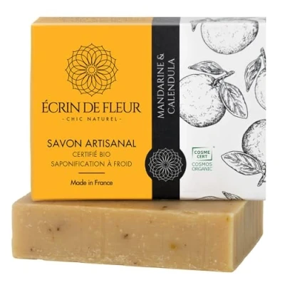 Image of Écrin de Fleur Organic Mandarin &amp; Calendula Soap, Handcrafted, Cold Processed, 1x90g