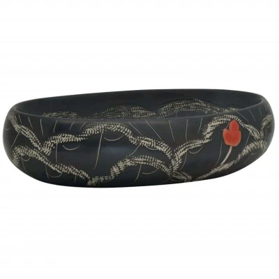 Image of vidaXL Countertop Basin Black Oval 59x40x15 cm Ceramic