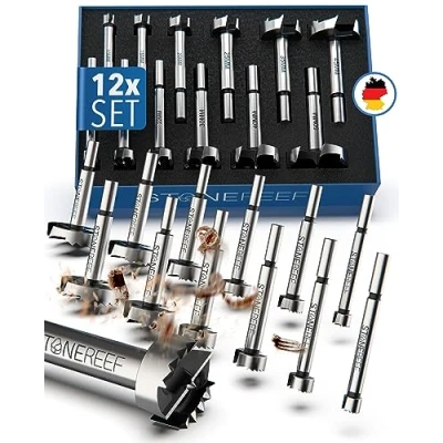 Image of STONE REEF Forstner Drill Bit Set 12 Pieces [10 50 mm Including Storage Box] Drill, Set, Wood, Pot 40 mm, Fostner