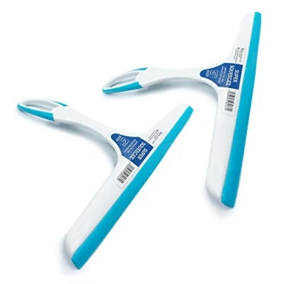 Image of Pack of 2 Window Squeegee Glass Cleaning Wiper Multipurpose Cleaner for Cars, Bathroom and Shower with Plastic Body, Rubber Blade, Easy Grip Handle