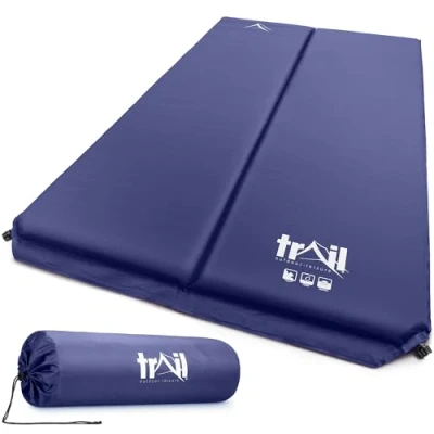 Image of Trail Self Inflating Camping Mat 5cm Thick Double Inflatable Mattress And Bag Blue