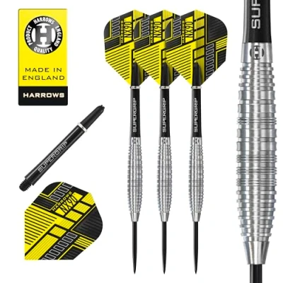 Image of Harrows NX90 Bomb &amp; Parallel Shape Darts Set I Professional 90% Tungsten Steel Tip ALL Weights Pro 10pc with Black Supergrip Midi Shafts Flights (Bomb Shape, 21g)