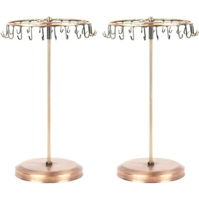 Image of Young Wolf Pair of 23 Hooks Brass Spinning Jewelry Tree Display Stand Organizer (Bronze)