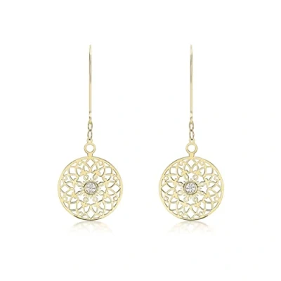 Image of Carissima Gold Women 9 ct (375) Yellow Round Cubic Zirconia Cut Out 15 mm Disc Drop Earrings