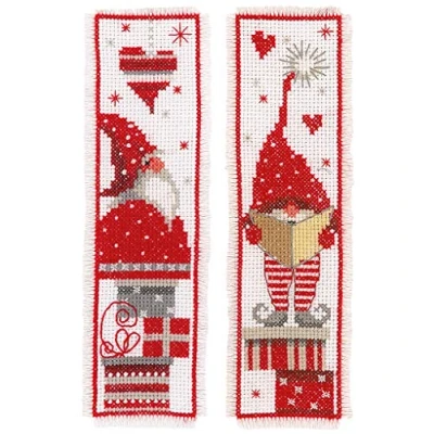 Image of Vervaco Bookmark Kit Christmas Gnomes Set of 2, Cotton, Multicoloured, 6 x 20 0,3 cm