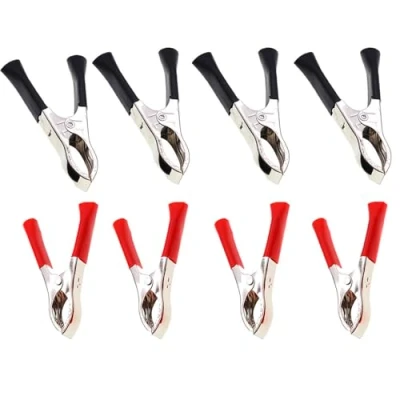 Image of 8 Pack 100A Jump Lead Clamps Heavy Duty Pure Copper Crocodile Alligator Clips Car Booster Cable Battery for Auto (2 Pcs Red + 2 Black) (Eight, 8)