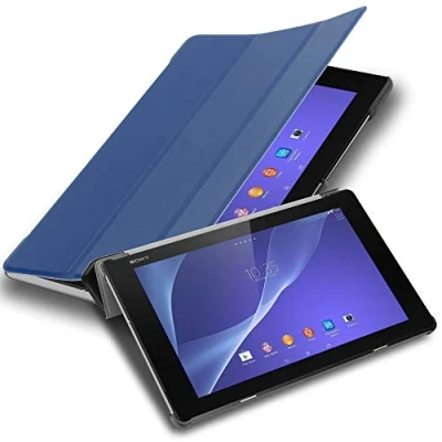 Image of Cadorabo Tablet Case works with Sony Xperia Z2 (10.1&quot; Zoll) SGP521 in JERSEY DARK BLUE Ultra Thin Book Style Protection Cover made of Faux Leather Auto Wake Up Stand Function