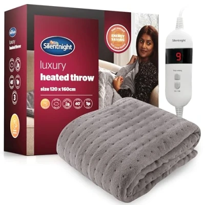 Image of Silentnight Comfort Control Heated Throw Fleece Heating Overblanket Electric Luxury Machine Washable Blanket for Sofa and Bed