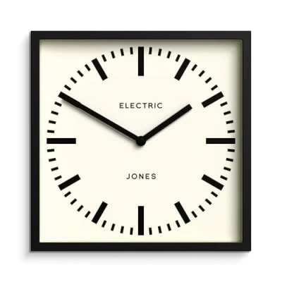Image of Jones Clocks® Box railway wall clock Square station 25cm Black Cool designer look for kitchen, living room or office