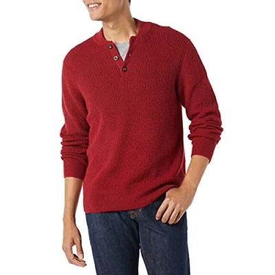 Image of Amazon Essentials Men&#039;s Long Sleeve Soft Touch Henley Jumper, Red, XXL