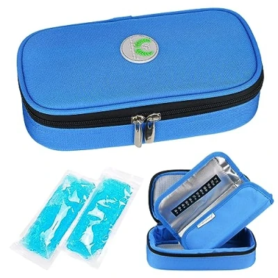 Image of YOUSHARES Insulin Cooler Travel Case Medicine Cool Bag Medication Diabetic Insulated Organizer Portable Cooling for Supplies with 2 Ice Pack (Blue)