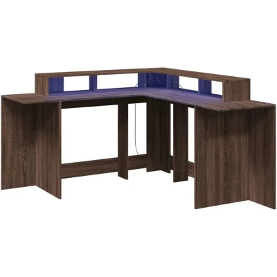 Image of vidaXL Desk with LED Lights Brown Oak 152x152x91 cm Engineered Wood