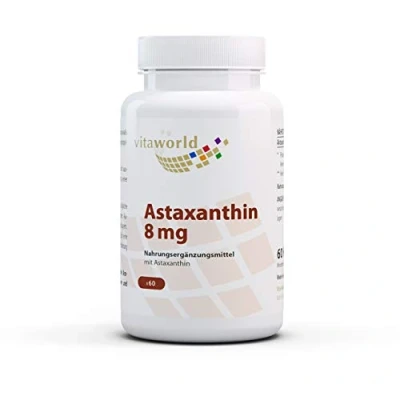 Image of Vita World Astaxanthin 8mg 60 Vegetarian Capsules Production Haematococcus pluvialis Made in Germany