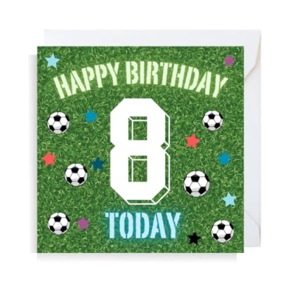 Image of Second Ave Football 8th Birthday Age 8 Square Children&#039;s Kids Greeting Card for Boy or Girl