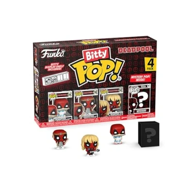 Image of Funko Bitty Pop! Deadpool (Sleepover), (Larp), (Heavy Metal), and a mystery figure 0.9 Inch (2.2 Cm) Collectable Stackable Display Shelf Included
