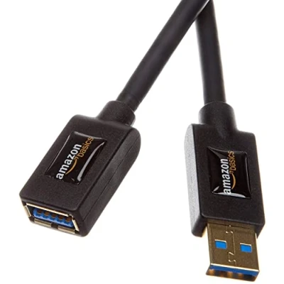Image of Amazon Basics USB A 3.0 to 2.0 Extension Cable, 4.8Gbps High Speed, Male Female Gold Plated Connectors, 1 m, Black
