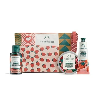 Image of The body Shop Jolly &amp; Juicy Strawberry Mini Gift Vegan shower gel butter 3 Piece Set