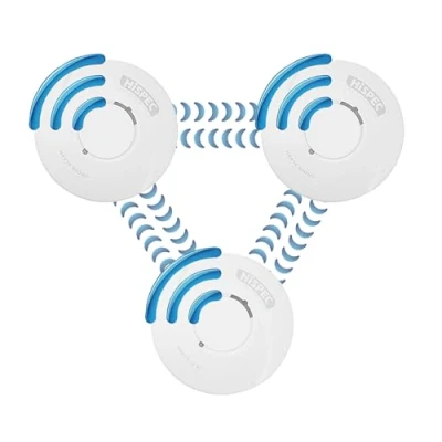 Image of Hispec Wireless Interlinked 2 Smoke &amp; 1 Heat Alarm Bundle 10 Year Sealed Lithium Battery Alarms