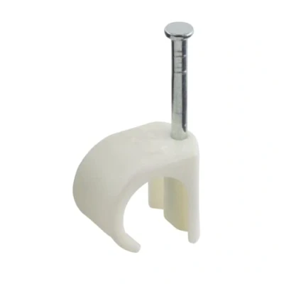 Image of GTSE Round White Cable Clips, for Cables 14 20 mm, Box of 50, Skirting Wire Nail Tacks Ethernet, Electrical Cables, Walls