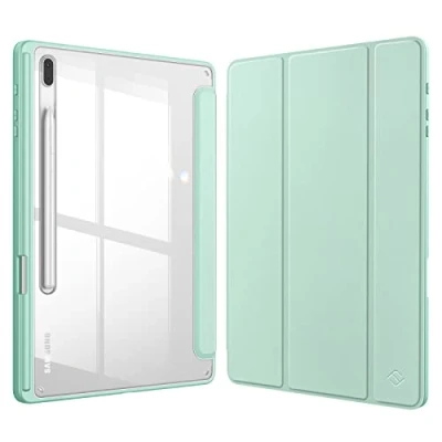 Image of FINTIE Hybrid Slim Case for Samsung Galaxy Tab S8 Plus / S8+ 2022/S7 FE 2021/S7 2020 12.4 Inch with S Pen Holder, Shockproof Cover Clear Transparent Back Shell, Auto Wake/Sleep, Green
