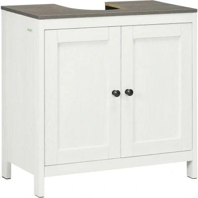 Image of kleankin Modern Bathroom Sink Cabinet, Floor Standing Under Freestanding Storage Cupboard with Adjustable Shelf, Double Doors, Antique White