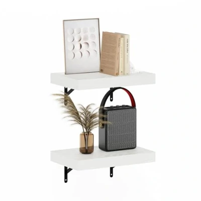Image of Furinno Tanna 37cm Wall Mounted Floating Display Shelves, White Texture, Set of 2
