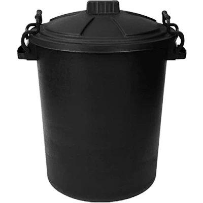 Image of TENLITE Black 80L Heavy Duty Extra Large Refuse Bin Dustbin Storage Unit with Locking Lid For Home Garden Rubbish Waste, Animal Feed, Food Safe.