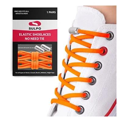 Image of SULPO Round Elastic Laces Without Ties No Tie Shoe Adult And Kids Silicone For Trainers, Sneakers, Converse Work Shoes With Metal Quick release Buckles