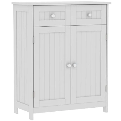 Image of Bath Vida Priano 2 Drawer Door Bathroom Cabinet Storage Cupboard Floor Standing Unit, White