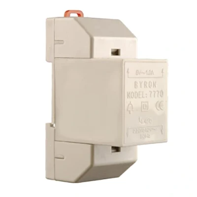 Image of Byron Doorbell Transformer, 8 V/1 Amp, for Wired Doorbells, Simple 2 Wire Installation, Wall or Rail Mounted (7770)
