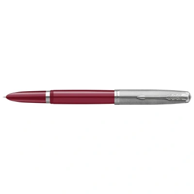 Image of Parker 51 Fountain Pen Burgundy Barrel with Chrome Trim Fine Nib Black Ink Cartridge Gift Box