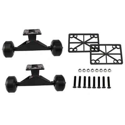 Image of Pvczool 2 Sets Skate Board Wheels Aluminum Alloy Skateboard Trucks Rubber Four Wheel Longboard Parts Mini Cruiser,Black