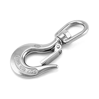 Image of QWORK® Crane Lifting Hook with Latch, Swivel Eye Hook, Rigging Accessory 650kg (1400lb)