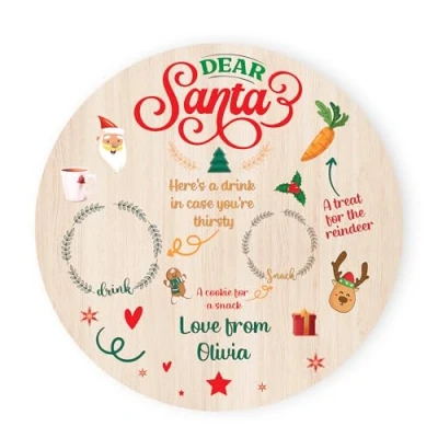 Image of Personalised Santa Plate Christmas Eve Treats Reindeer Food Wooden Round Board (25CM X 25CM (Custom Name)