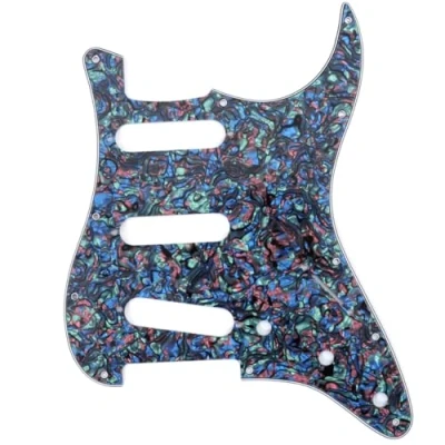 Image of Musiclily 11 Hole SSS Strat Pickguard Scratch Plate for Fender USA/Mexican Standard Stratocaster Modern Style Electric Guitar, 4Ply Abalone Shell