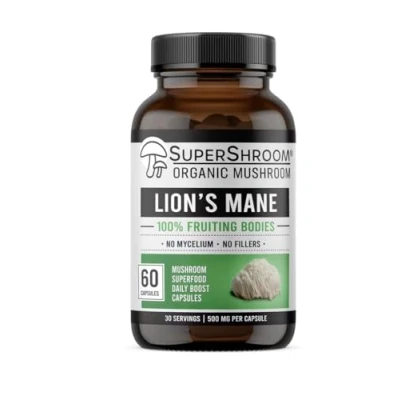 Image of Organic Lions Mane SuperShroom Supplements Full Spectrum Mushroom Powder 100% Fruiting Bodies No Fillers