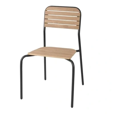 Image of Bolero Santorini Outdoor Chairs Set (Pack of 4), Wood Effect, Powder Coated Steel, Plywood Slats, Size: 845(H) x525(W) x570(L) mm, UV Resistant, Indoor &amp; Chairs, FU537